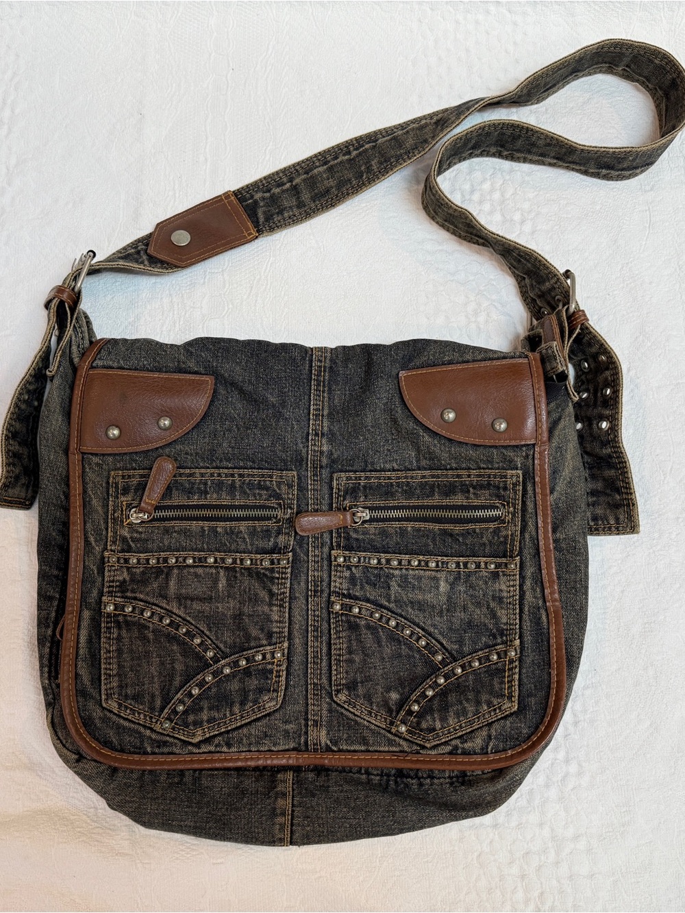 Y2K 90s Denim Jean Purse Bag So Many Pockets and Compartments!